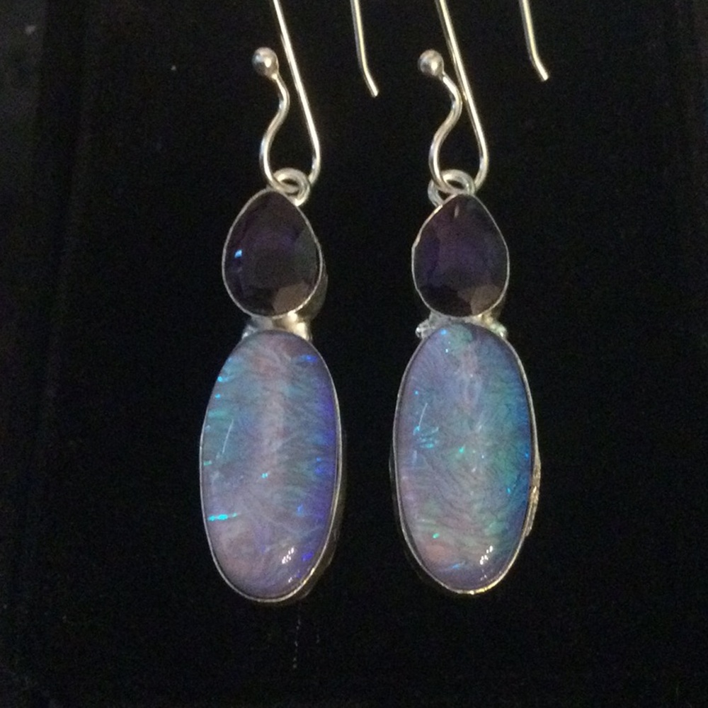 Amethyst & Unusual Lavender Opalite Earrings - Picture 1 of 13